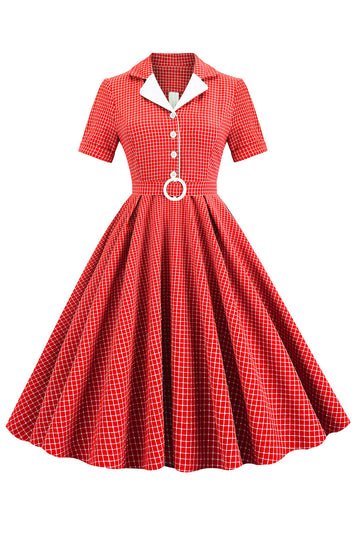Vestido a cuadros rojos de estilo retro de la década de 1950